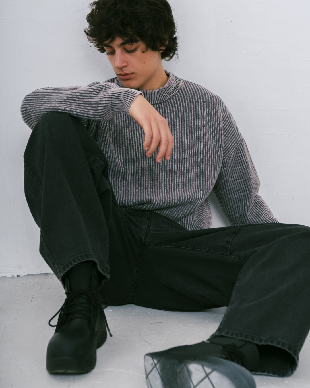 Washed Fisherman Knit "charcoal"