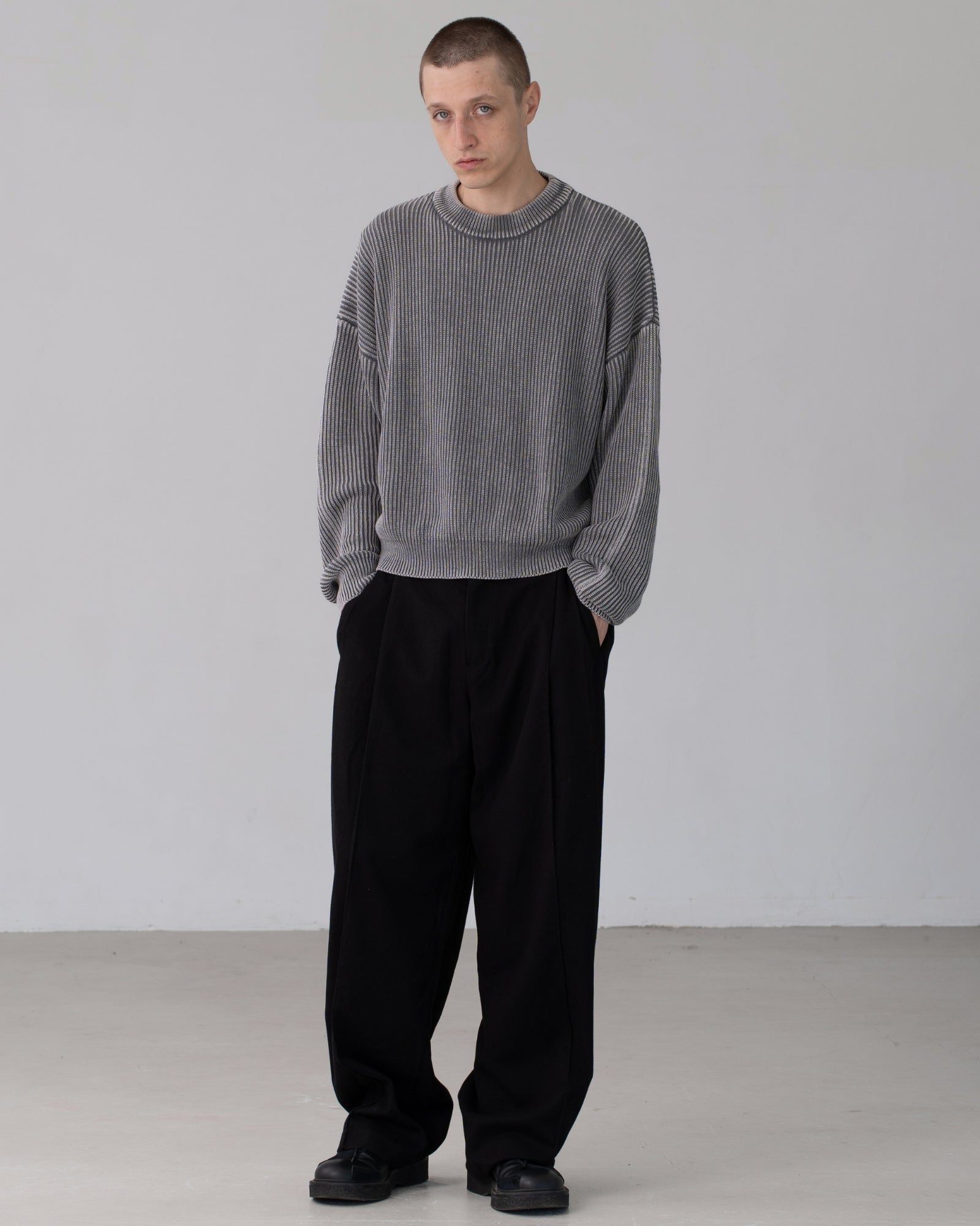 Washed Fisherman Knit "charcoal"