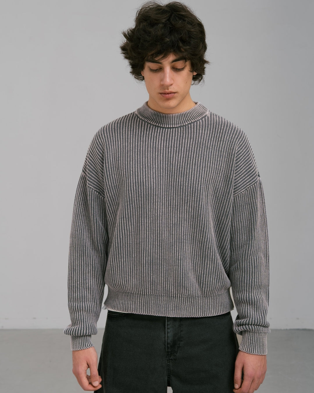 Washed Fisherman Knit "charcoal"