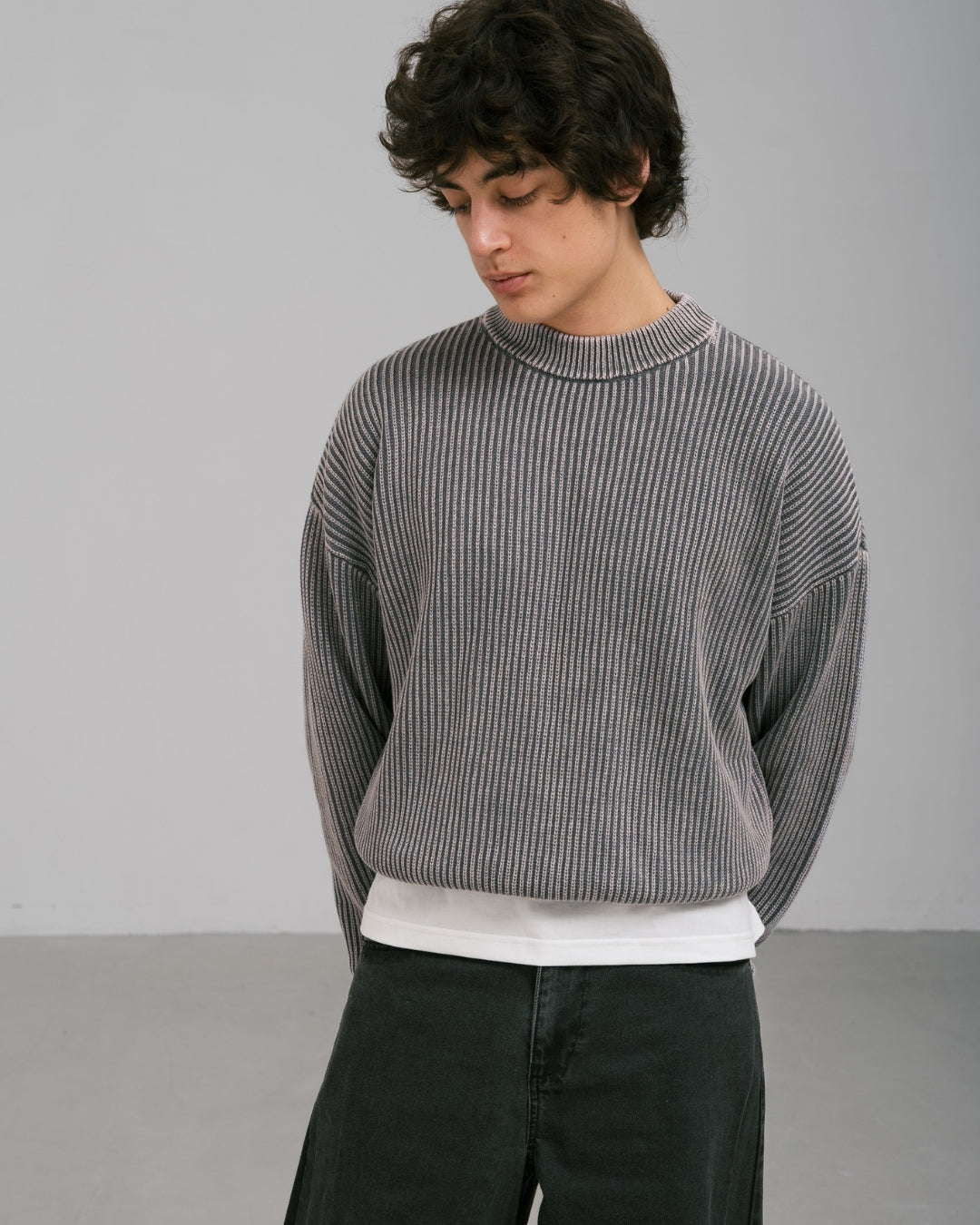 Washed Fisherman Knit "charcoal"