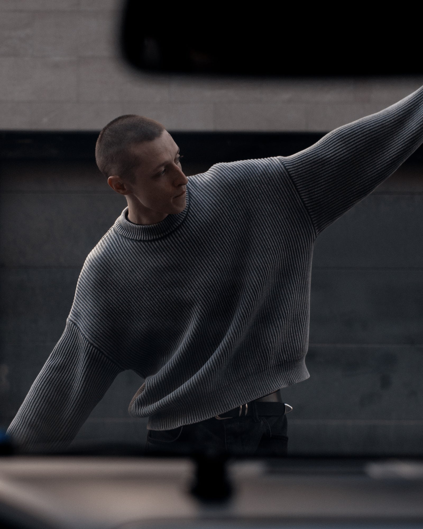 Washed Fisherman Knit "charcoal"