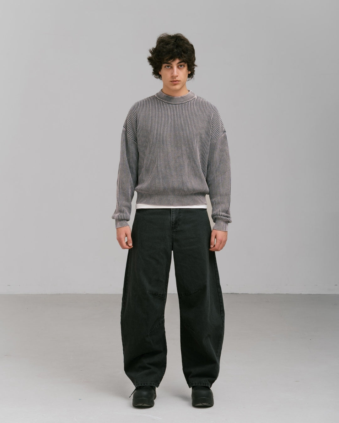 Washed Fisherman Knit "charcoal"