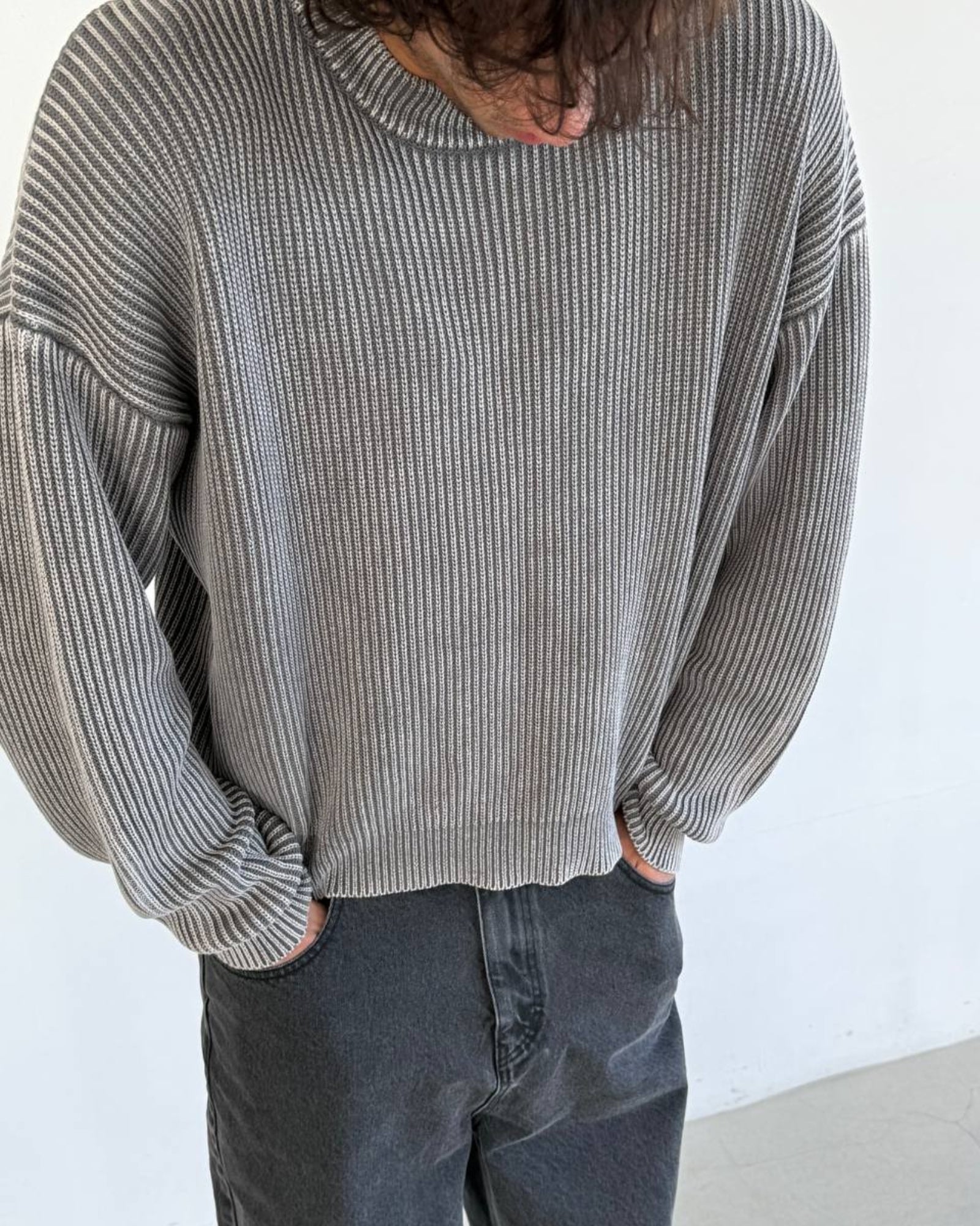 Washed Fisherman Knit "charcoal"