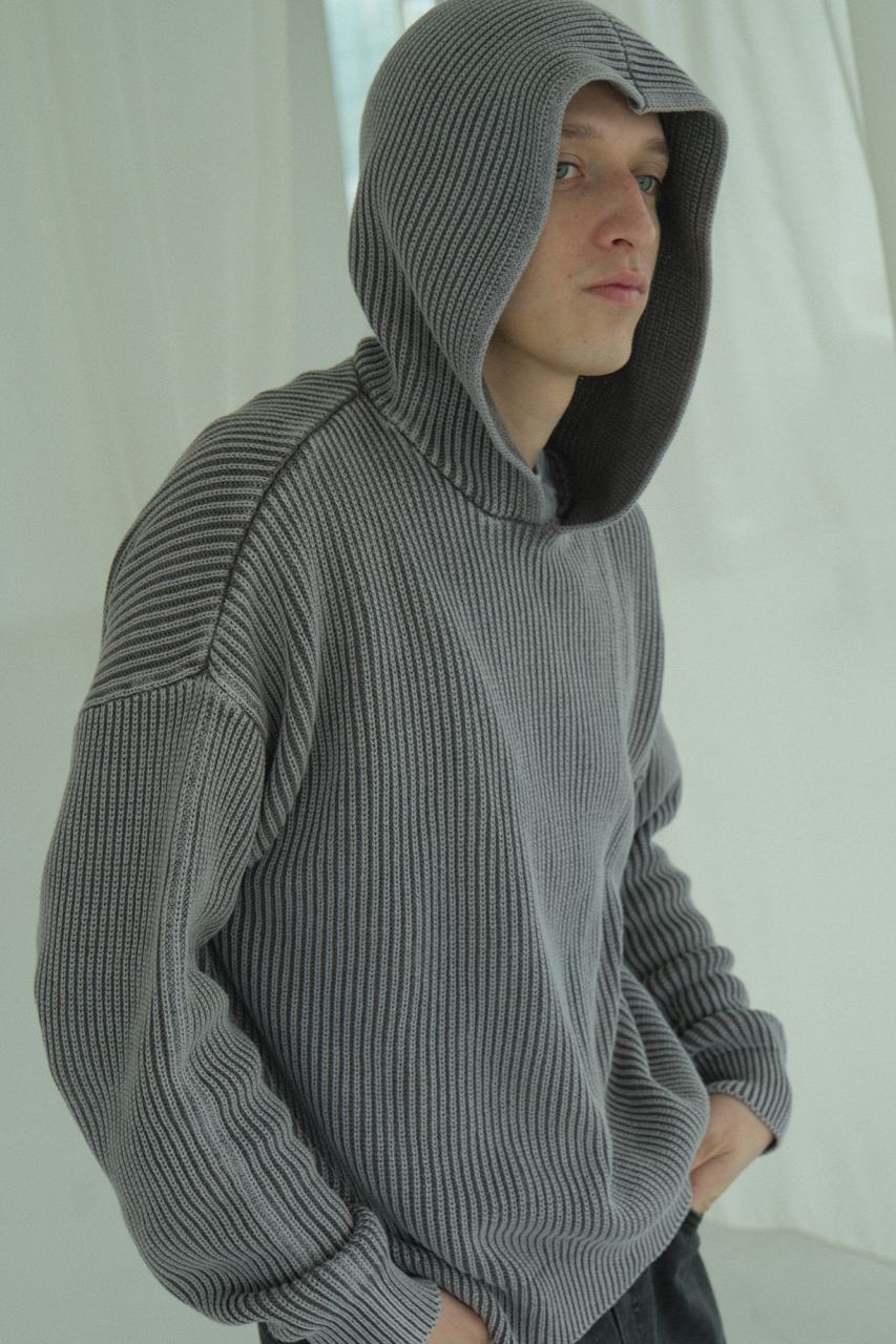 Washed fisherman hoodie / washed grey